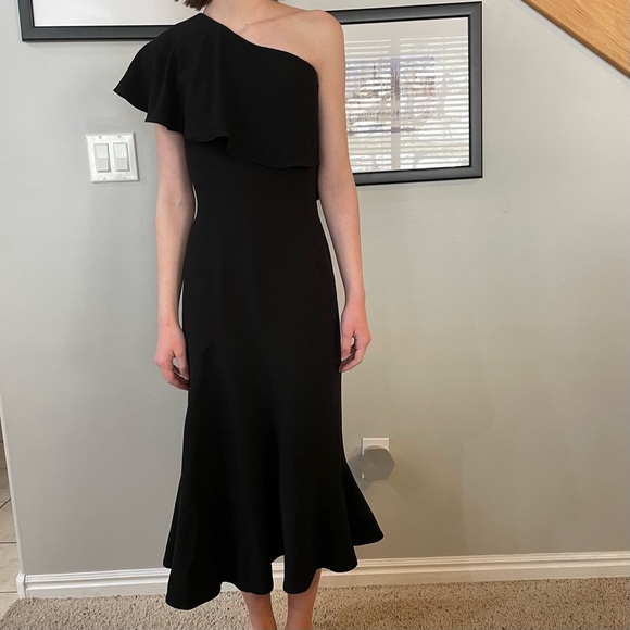 NWOT Dress the Population Raquel One Shoulder Ruffle Mermaid Midi Dress Sz -S - Picture 6 of 6